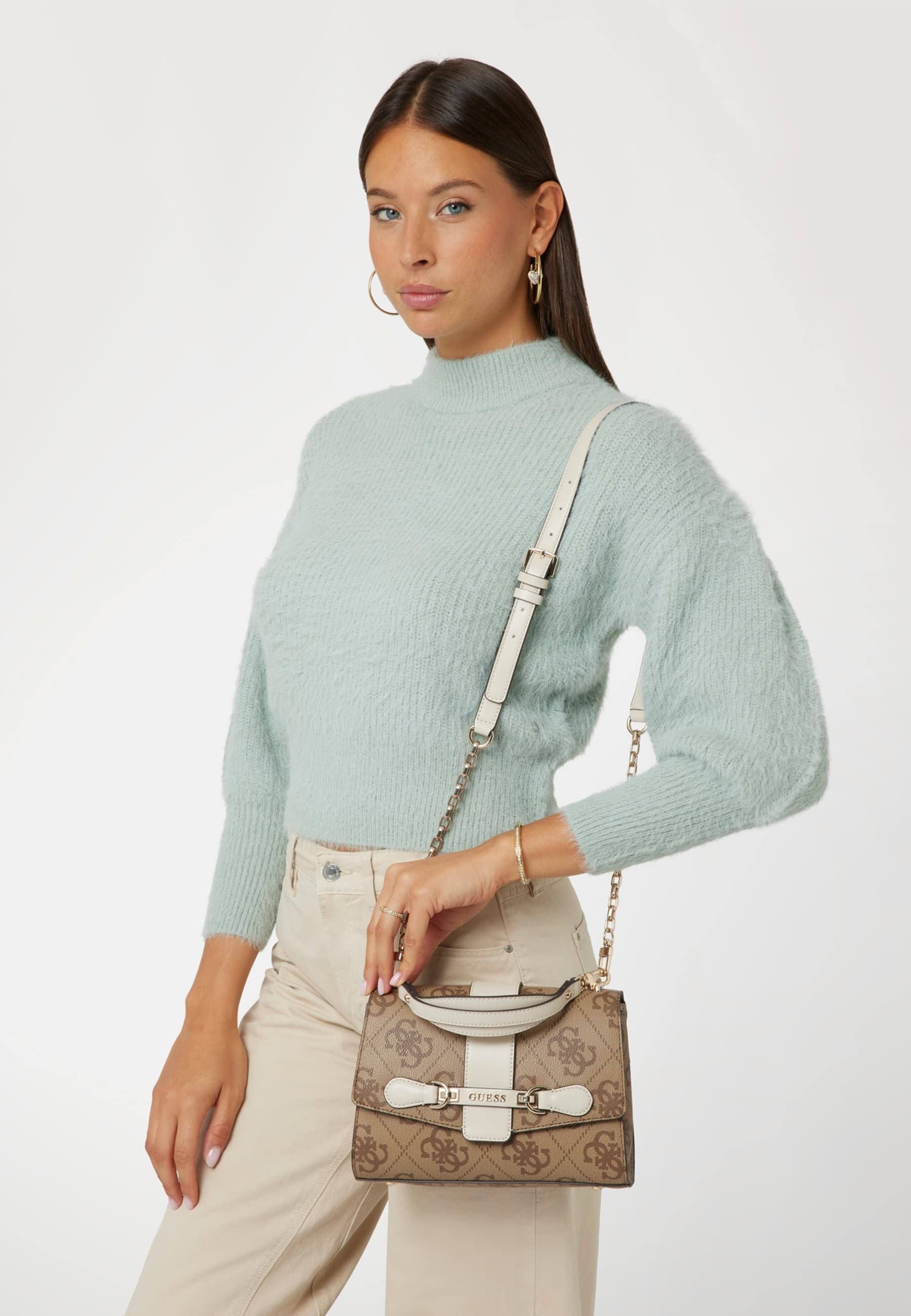 GUESS Nolana Borsa A Mano Con Manico E Trapezoidale - Tracolla Rimovibile, Colore Dove Logo, Dimensioni 23x17x5 Cm