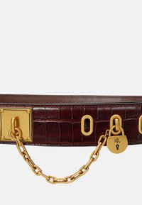 Lauren Ralph Lauren CROC EMBOSSED CHAIN PADLOCK WIDE BELT - Pásek - dark mahogany