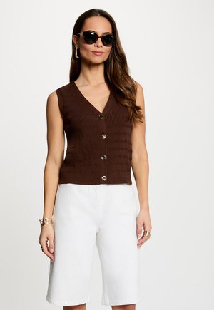 Morgan, MORGAN MORGAN FITTED V-NECK CARDIGAN - Waistcoat - marron foncé