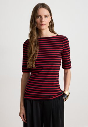 Lauren Ralph Lauren, STRIPED STRETCH COTTON BOATNECK TEE - Тениска с щампа - black/ red