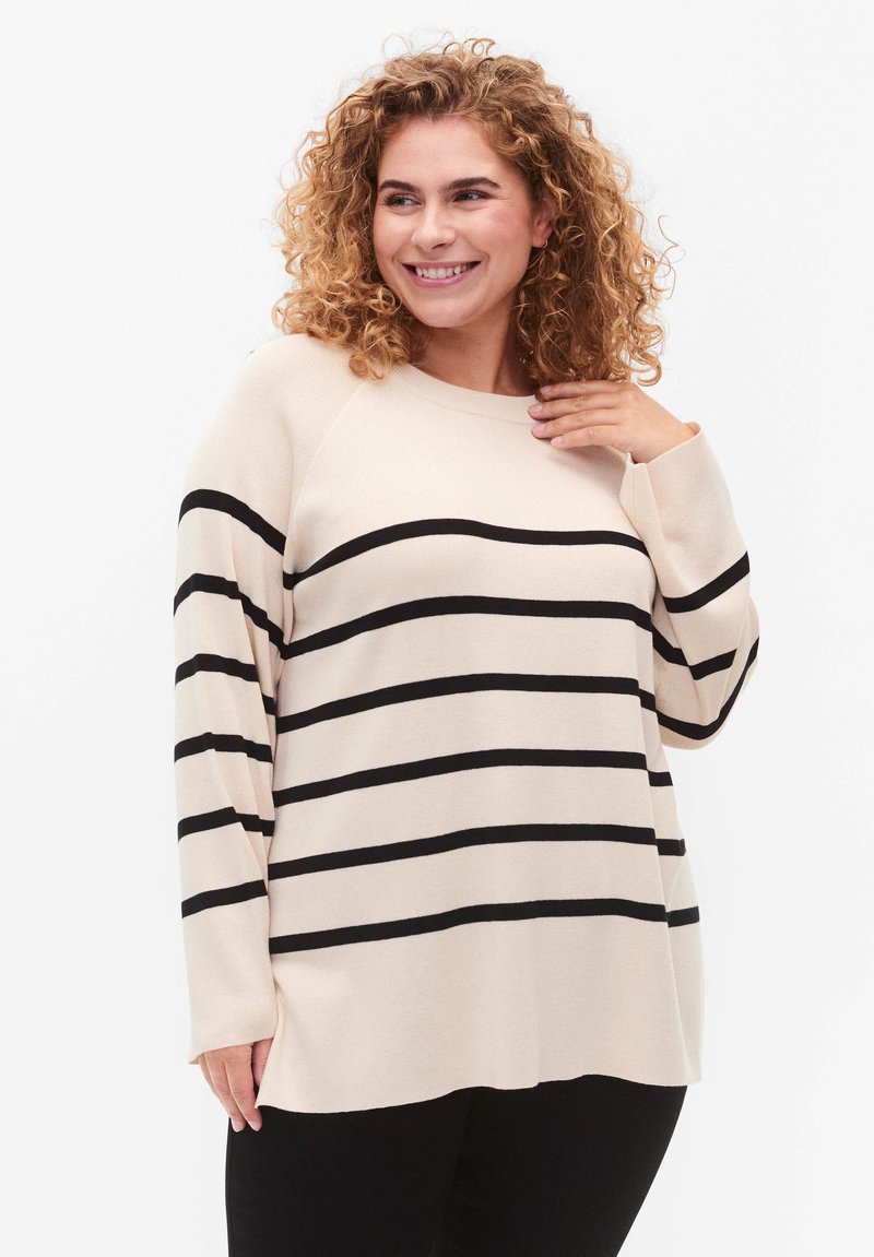 40 Sandshell Zizzi STRIPED - Strickpullover - sandshell black s/beige - Zalando.ch