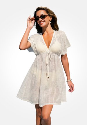 Cupshe, ELEGANT V-NECK TIE-FRONT COVER UP DRESS - Accessoire de plage - beige