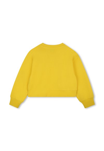 Gele cropped sweatshirt met een ronde hals, lange mouwen en ribgebreide manchetten. Gladde textuur, geen zichtbare patronen of hardware details.