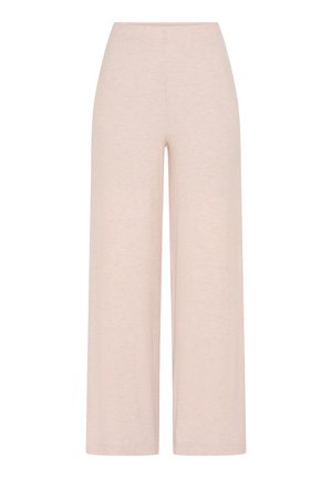 Svetloružové široké nohavice s rebrovanou štruktúrou, vysokým pásom a dĺžkou nad členky, zobrazené na bielom pozadí.