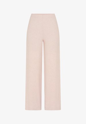 Svetlo roza široke hlače z visokim pasom in kratko dolžino, narejene iz rebrastega materiala, prikazane na belem ozadju.