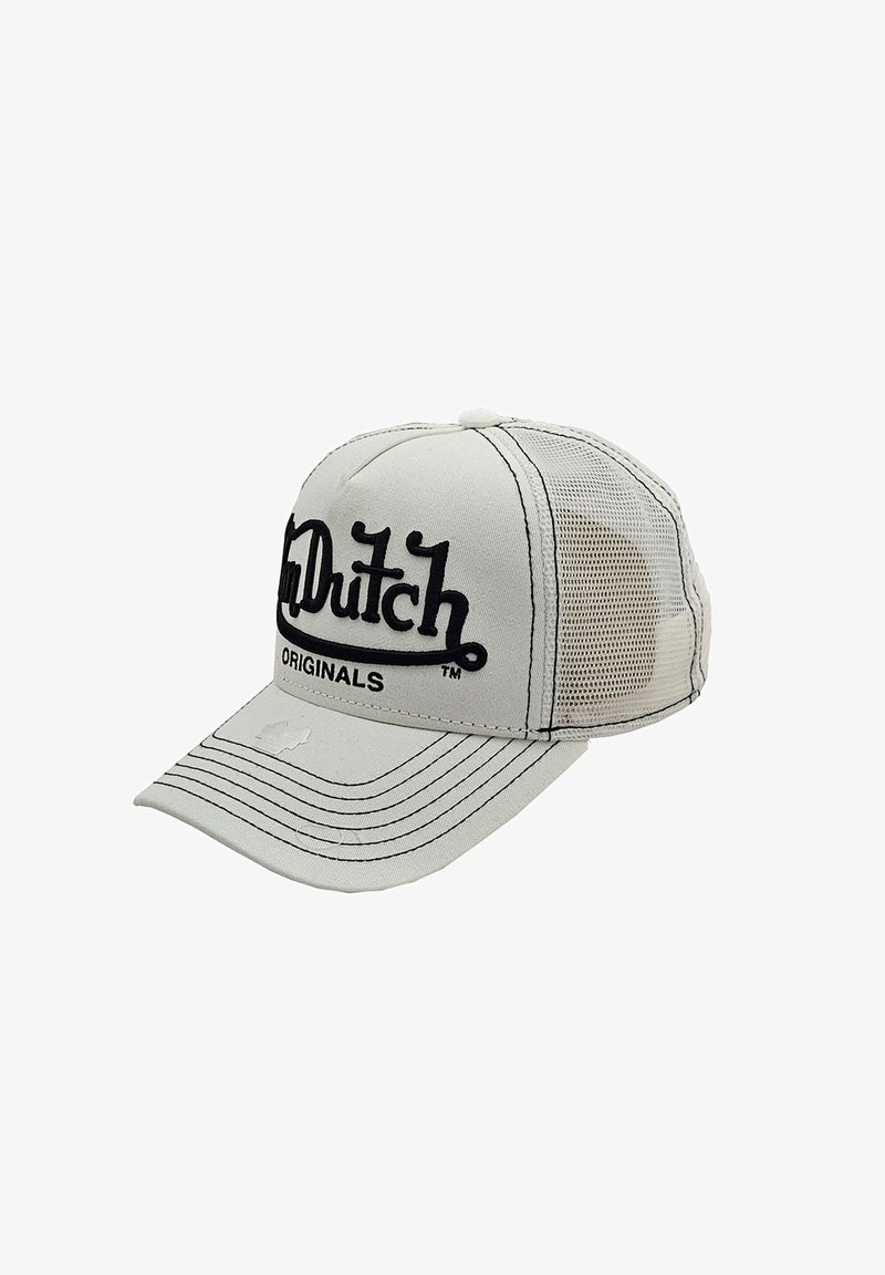 Beisbola cepure ar bēša auduma priekšpusi un acs sāniem. Iezīmēts ar melnu uzrakstu "Dutch" un tekstu "ORIGINALS". Izliektā viziera, kontrastējoša diegu šuvēm.