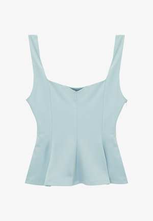 Hellblaues ärmelloses eng anliegendes Oberteil mit breiten Trägern und leicht ausgestelltem Saum, ausgestattet mit einem seitlichen Reißverschluss.