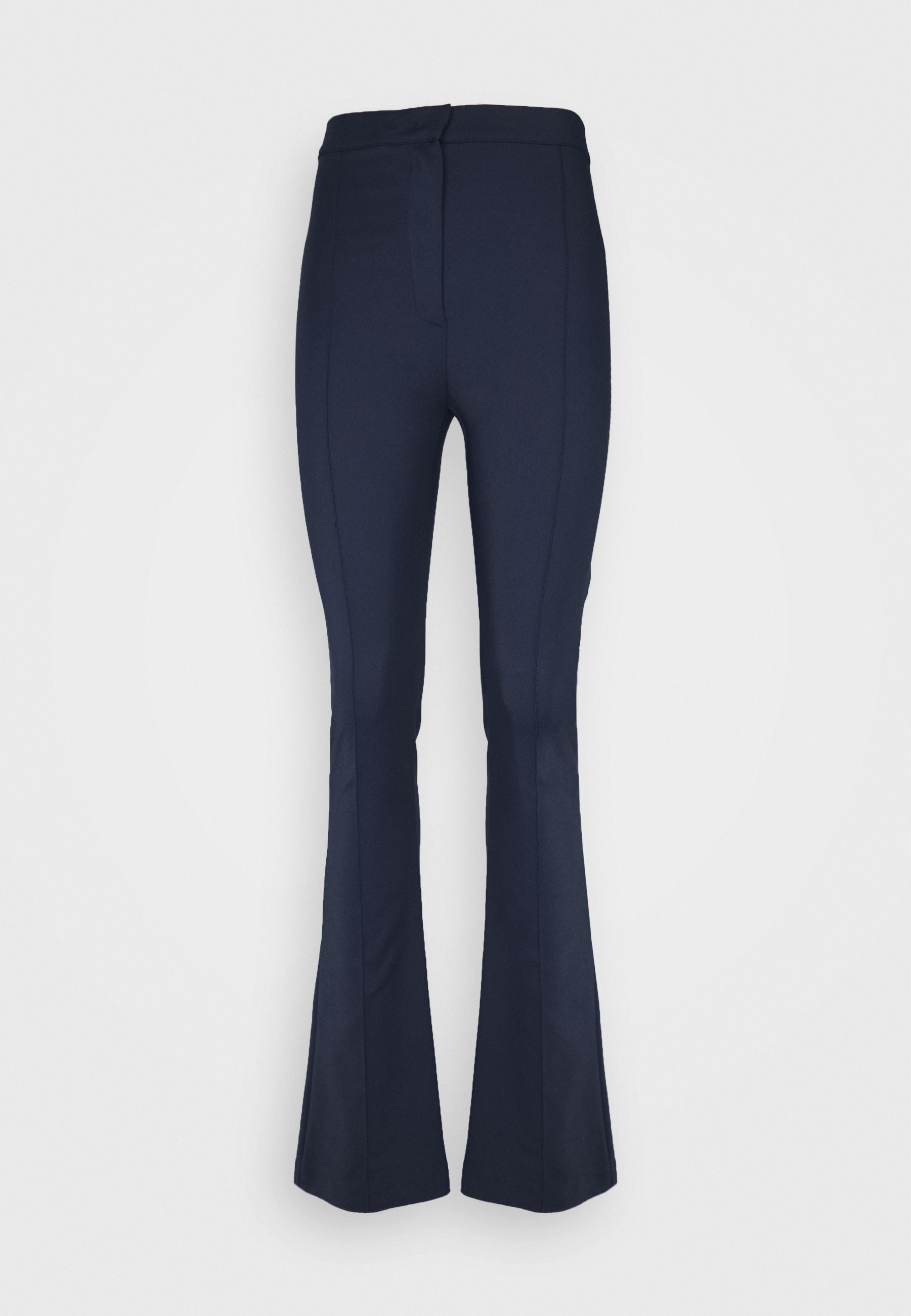 navy flared trousers