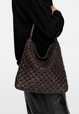 Massimo Dutti, MEDIUM BRAIDED NAPPA LEATHER BAG - Handbag - dark brown
