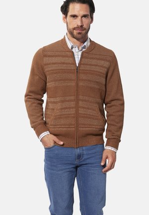 CALEN - Strickjacke - cognac gestreift