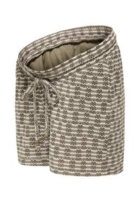Jupe portefeuille à carreaux gris et blanc en tricot avec lien ajustable et perles, dotée d'une doublure intérieure douce.