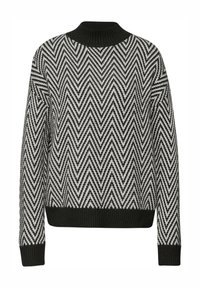 Maglione a motivo chevron in bianco e nero con collo alto a costine, bordi rifiniti e design a vestibilità ampia. Tessuto lavorato a maglia testurizzato.