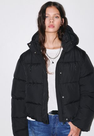 QUILTED WITH HOOD - Talvitakki - black