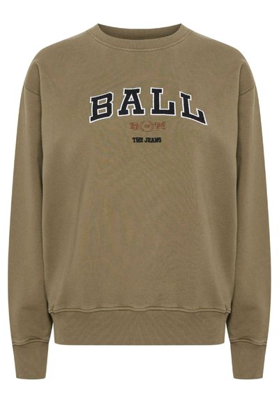 Felpa verde oliva in cotone con maniche lunghe. Presenta un colletto rotondo e orlo a costine, con la grafica "BALL 1974" sulla parte anteriore.