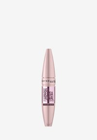 Il mascara Maybelline Lash Sensational in marrone borgogna presenta un'elegante confezione rosa allungata con scritte nere, progettata per un effetto ventaglio pieno.