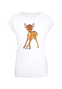 White T-shirt featuring a cartoon deer with brown and cream coloring, standing pose, and a "Bambi" label printed below the illustration.