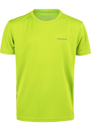 Lys grøn kortærmet atletisk t-shirt lavet af letvægtsmateriale, med rund halsudskæring og et lille logo på forsiden.