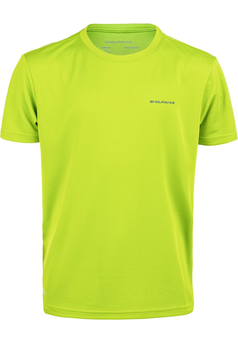 Ljusgrön kortärmad atletisk t-shirt i lätt material, med rund halsringning och en liten logotyp på framsidan.