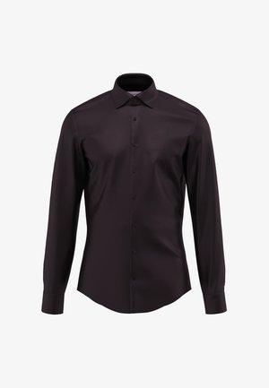 Hemd met lange mouwen in een effen donkerpaarse stof, voorzien van een puntige kraag, een knoopsluiting aan de voorkant en een getailleerde pasvorm met een gebogen zoom.