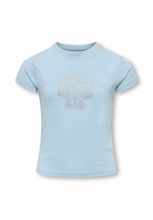 Light blue short-sleeve t-shirt with round neck and a glittering shell design centered on the front.