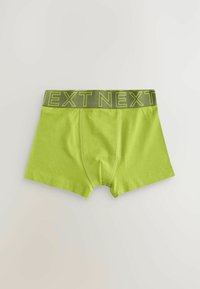 Boxer shorts verts en coton avec une ceinture grise logo. Présentent une texture lisse et un design ajusté.