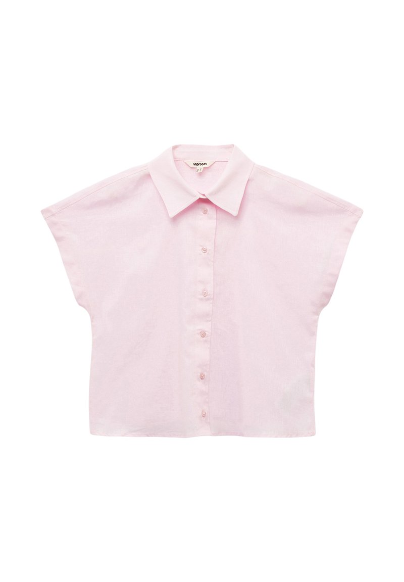 Camicia a maniche corte, con bottoni, in cotone rosa chiaro, caratterizzata da un colletto a punta, vestibilità rilassata e una leggera texture.
