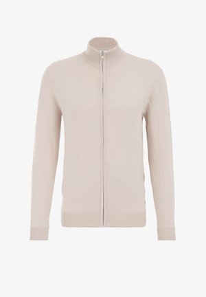 Hele beeži tõmbluku ja kõrge kaelusega sviiter, millel on sooniktekstuur varrukaotstes ja ääres, pikad varrukad ning liitevaba disain.