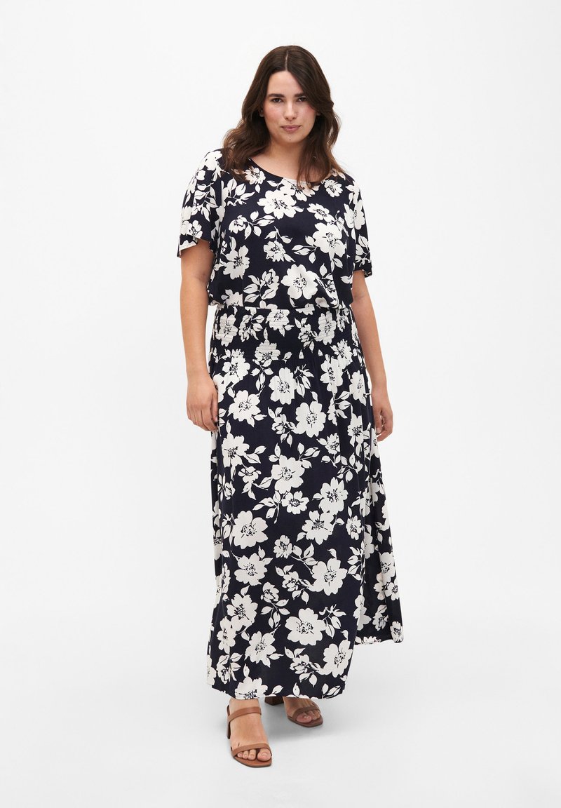 Zizzi FLASH MIT SMOK - Maxi sukně - n. sky white flower
