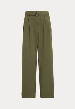 Polo Ralph Lauren BELTED PLEATED COTTON-LINEN TROUSER - Püksid - olive