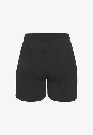 Zwarte sportshorts met een elastische tailleband, een gladde textuur en geen zichtbare patronen of accenten aan de achterkant.