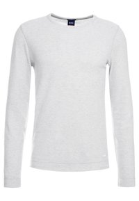 Ljusgrå tröja med lång ärm och rund hals, tillverkad av texturerad bomull, med en diskret logotypetikett längst ner till v�änster och ribbade muddar.
