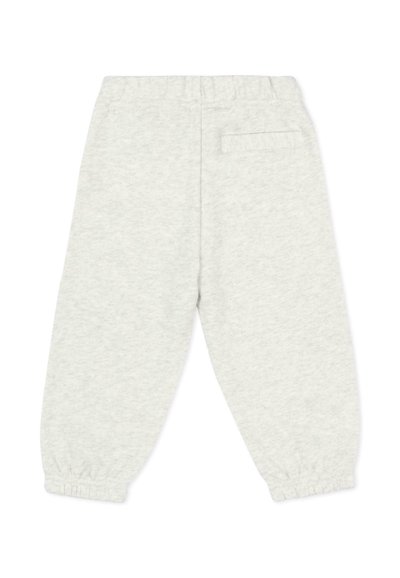 Pantalon de jogging pour tout-petit gris clair avec taille et poignets élastiques, comprenant une poche arrière avec rabat.