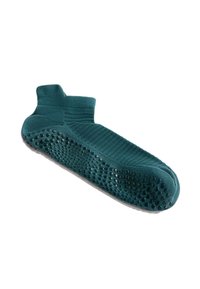 Türkiz zokni, gumis pöttyökkel ellátott, texturált, csúszásmentes talppal a jobb tapadásért. Puha kötött felső rész, közép magasságú kialakítással a kényelem és a rugalmasság érdekében.