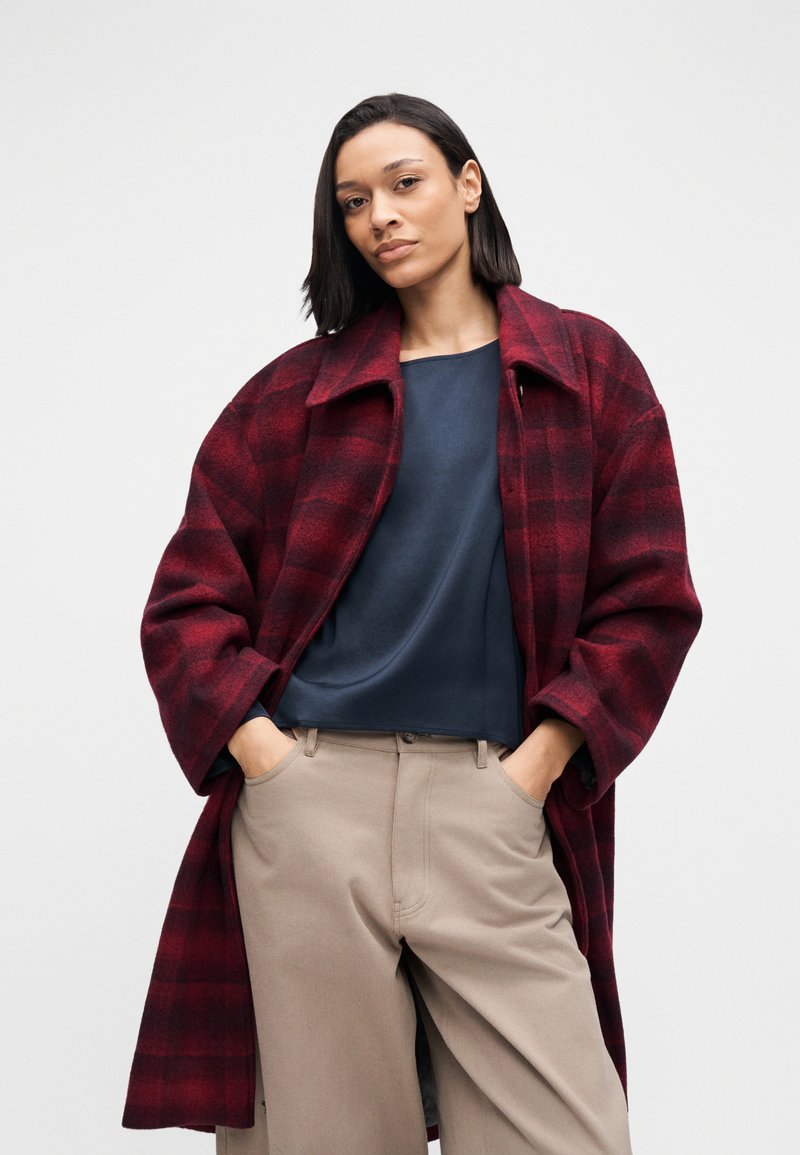 Manteau Vintage En Cuir Noir MIC Cognac - Années 50, Doublure Tartan, Taille L