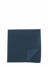 Dark navy blue tablecloth with a smooth texture and folded hem detail, rectangular shape, made from durable fabric.