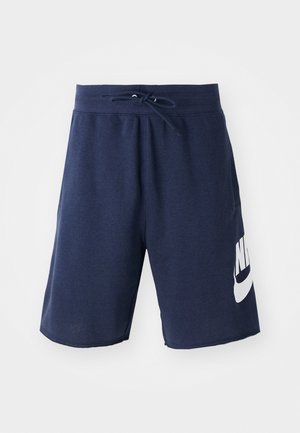 Temno modri športni kratki hlače iz mešanice bombaža, s pasom na elastiko in vrvico, stranskimi žepi ter velikim belim logotipom na levi nogi.