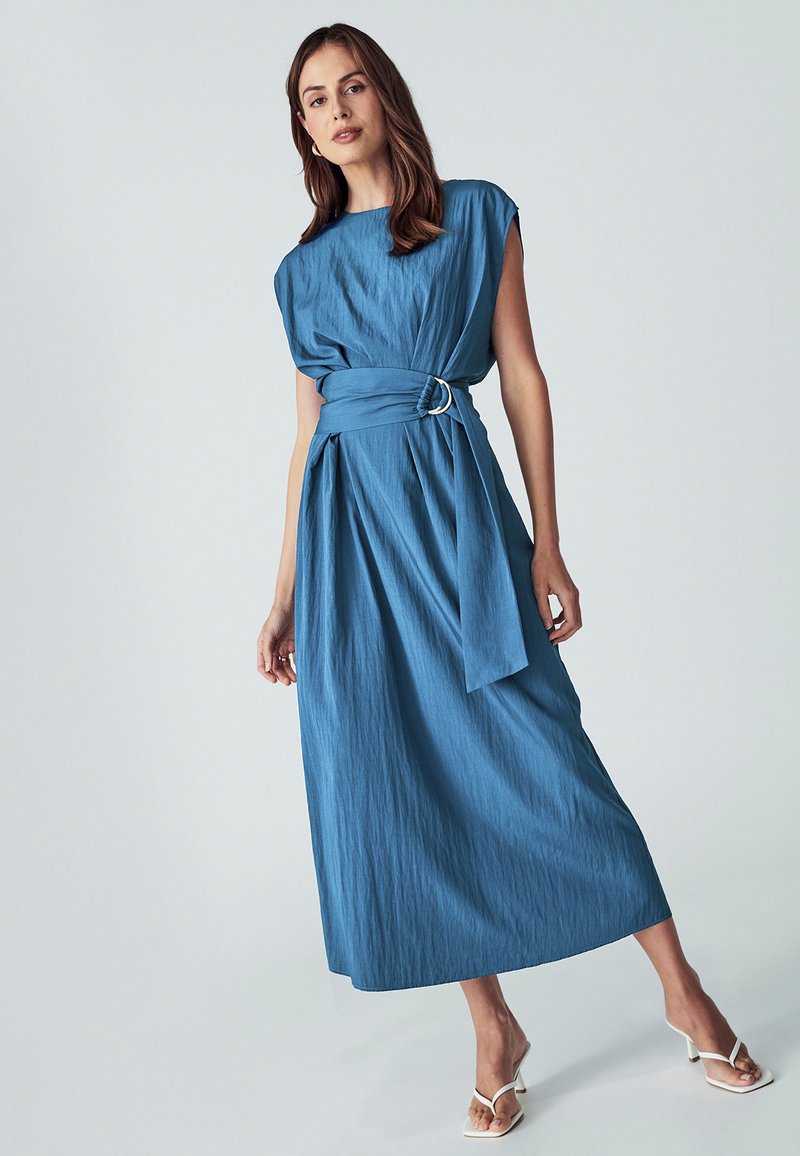 terry side pleated midi dress Haddy Pleated Midi Dress in Navy