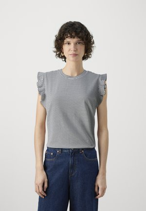 Marc O'Polo DENIM RUFFLES STRIPED - Trükipildiga T-särk - dark blue