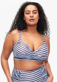Zizzi UNDERWIRED BIKINI BRA WITH PRINT - Bikiinide ülaosa - bluebrown stripe aop