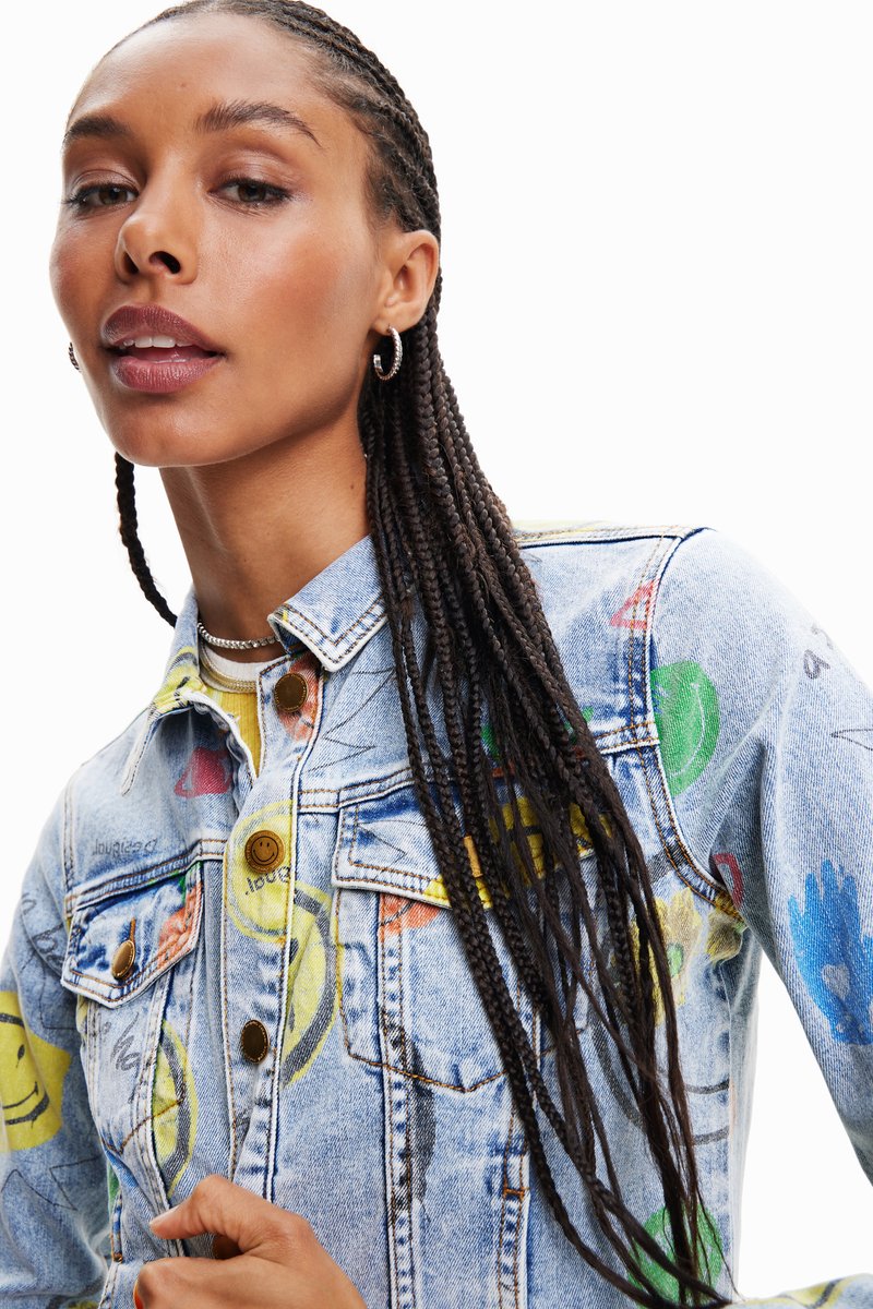 Desigual CHAQ SMILEY - Jeansjacke - denim medium wash/blue denim 