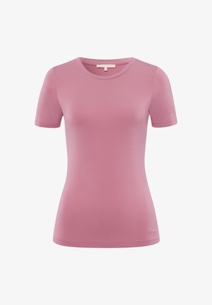 Korte mouwen roze t-shirt van zachte stof, met een ronde hals en een getailleerde pasvorm met minimale ontwerpelementen.