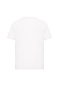 White cotton short-sleeve t-shirt with a crew neck, featuring a smooth texture and a plain design, displayed from the back.
