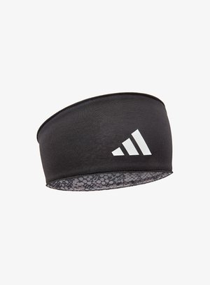 Schwarzes Polyester-Haarband mit einer strukturierten Innenseite. Verfügt über ein weißes Adidas-Logo und ein glattes, dehnbares Design für Komfort.