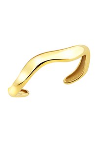Pulsera de oro con un diseño suave y redondeado. Presenta un ligero giro y extremos abiertos, creando una forma elegante y fluida.