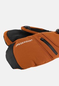 Rękawiczki Swedemount w kolorze rdzawooranżowym z czarnymi akcentami. Charakteryzują się teksturowaną tkaniną, kieszenią na zamek oraz logo na górnej powierzchni.