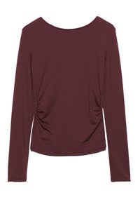 Hosszú ujjú, bordó színű női felső, összegyürült oldals seams-zel és széles kerek nyakkivágással.