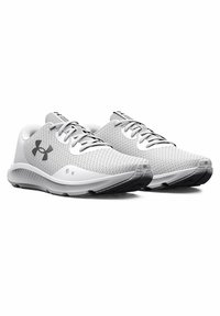 Lightweight athletic shoes with a breathable white mesh upper, black accents, flat laces, and a cushioned sole. Durable black rubber outsole.