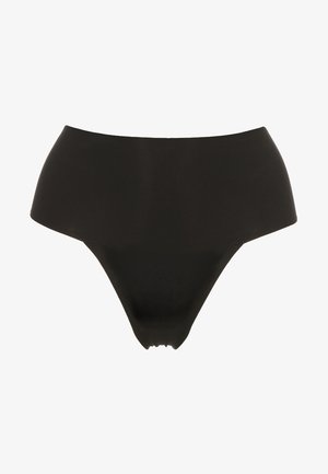 Parte de baixo de bikini preta de cintura alta com uma textura suave, design minimalista e um detalhe central franzido para um ajuste confortável.