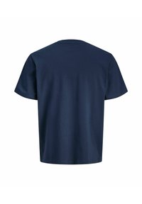 T-shirt uni bleu marine à manches courtes, présenté de dos avec un col rond sur fond blanc.