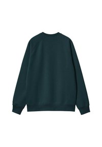 Dunkelgrüner Sweatshirt mit Rundhalsausschnitt, langen Ärmeln und gerippten Bündchen. Weiche Textur mit schlichtem Design und ohne sichtbare Logos.